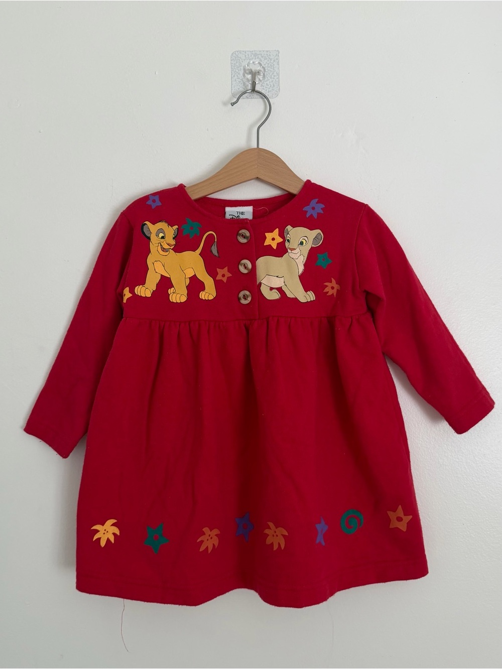 Vintage 90s Disney Store Lion King Sweater Dress Simba Nala Red Toddler Girls